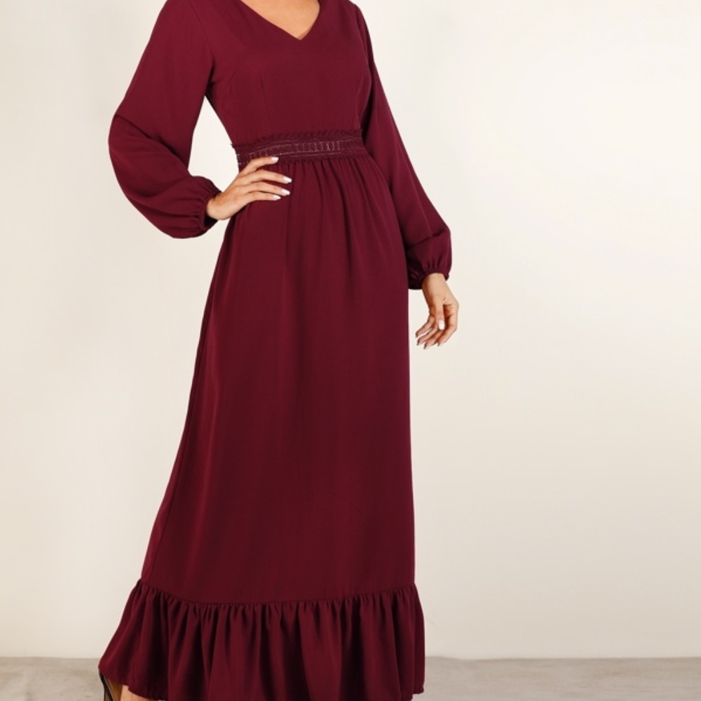 NWT Long Sleeve Lace Panel Ruffle Dress SHEIN